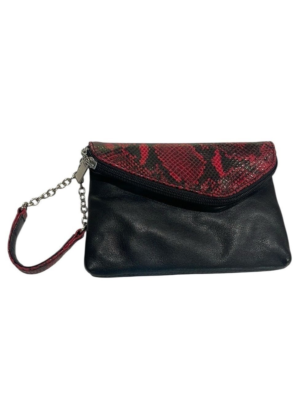 NWT ILI New York Black Leather Red Snakeskin Wristlet